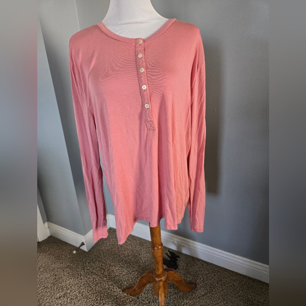 J. Crew Coral Long Sleeve PJ Henley Top